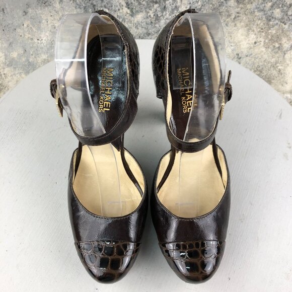 MMK Michael Kors Women's Size 8.5M Brown Leather Ankle Strap High Heel Pumps - Picture 3 of 15